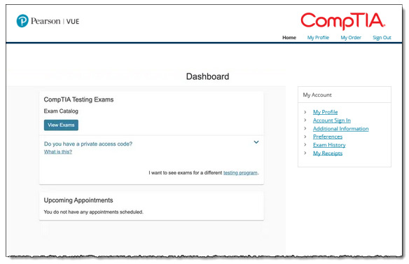 homepage of Pearson CompTIA